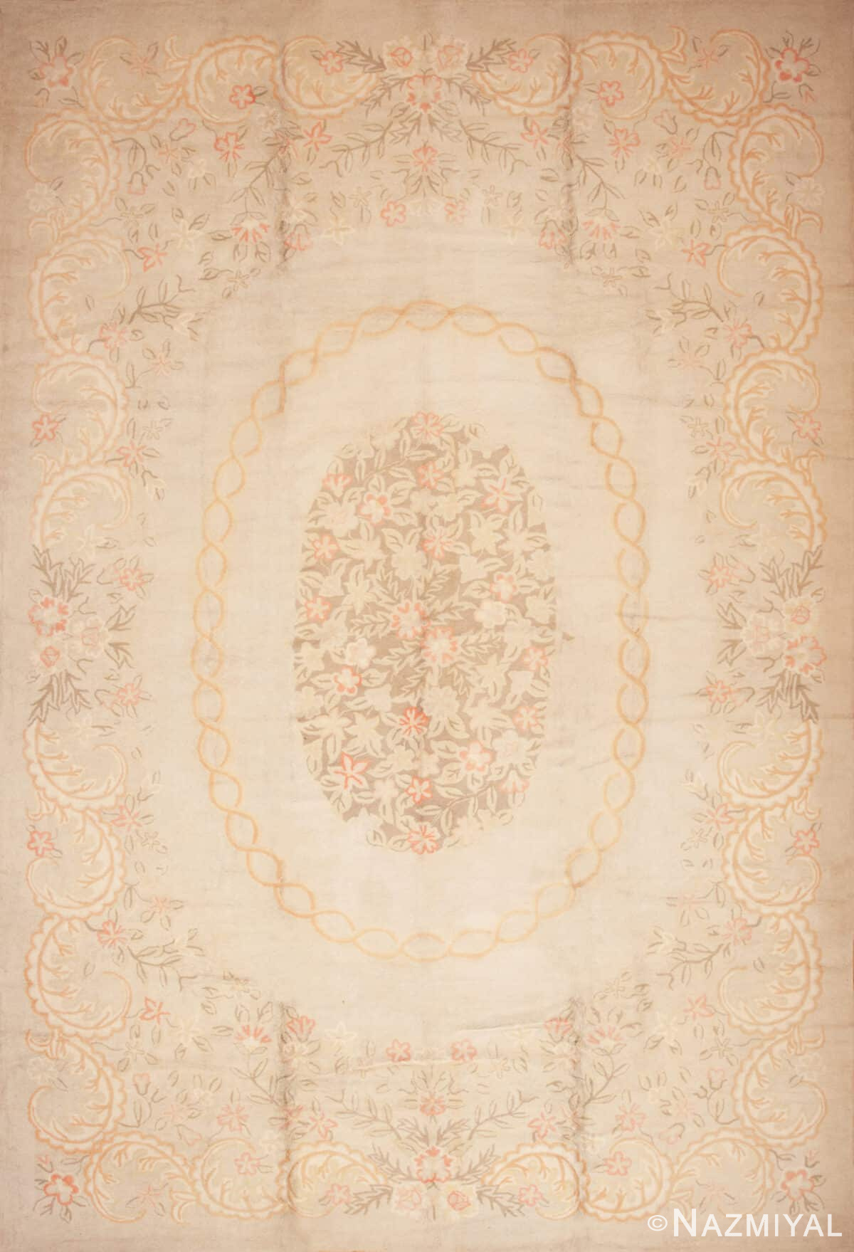 Large Antique French Aubusson Design American Hooked Rug 72415 by Nazmiyal Antique Rugs