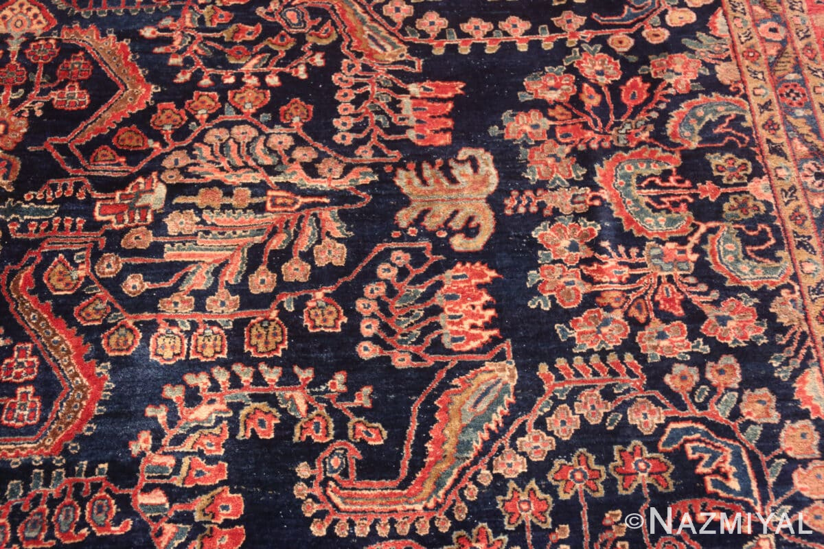 Floral Blue Antique Persian Sarouk Area Rug 72975 Nazmiyal Rugs