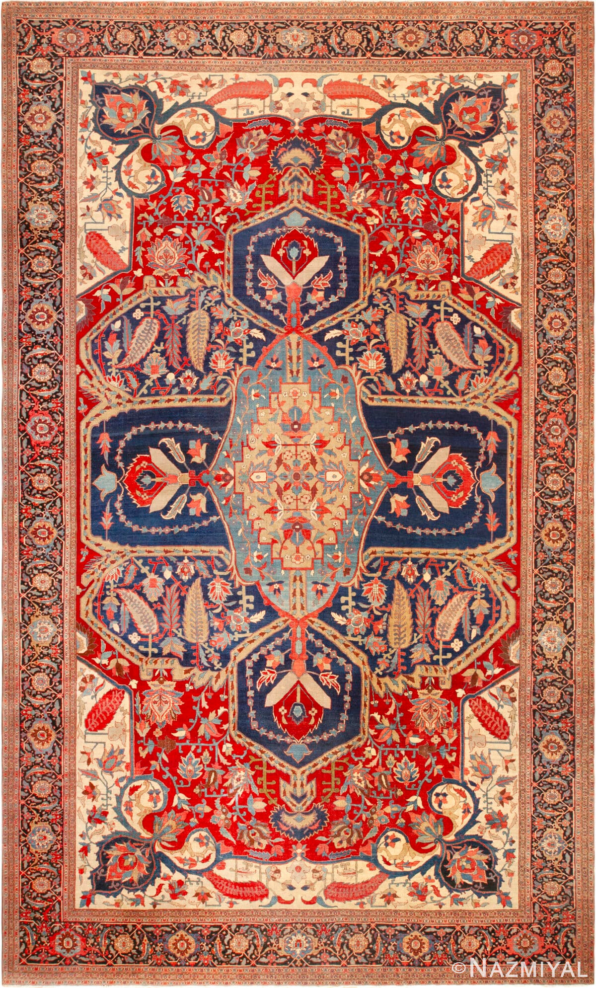 Oversized Antique Persian Heriz Serapi Rug 72694 by Nazmiyal Antique Rugs