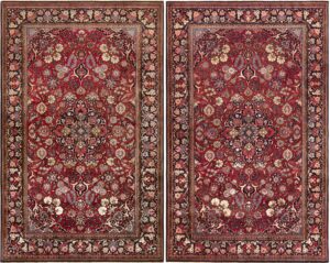 Pair Of Vintage Silk And Wool Persian Kashan Rugs 73041 73042 by Nazmiyal Antique Rugs