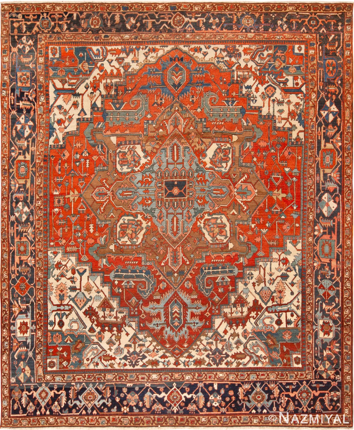 Antique Persian Heriz Area Rug 73048 by Nazmiyal Antique Rugs