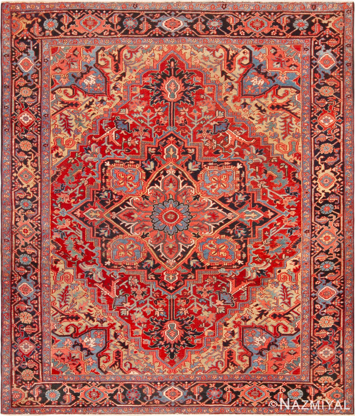 Antique Persian Heriz Central Medallion Rug 73058 by Nazmiyal Antique Rugs