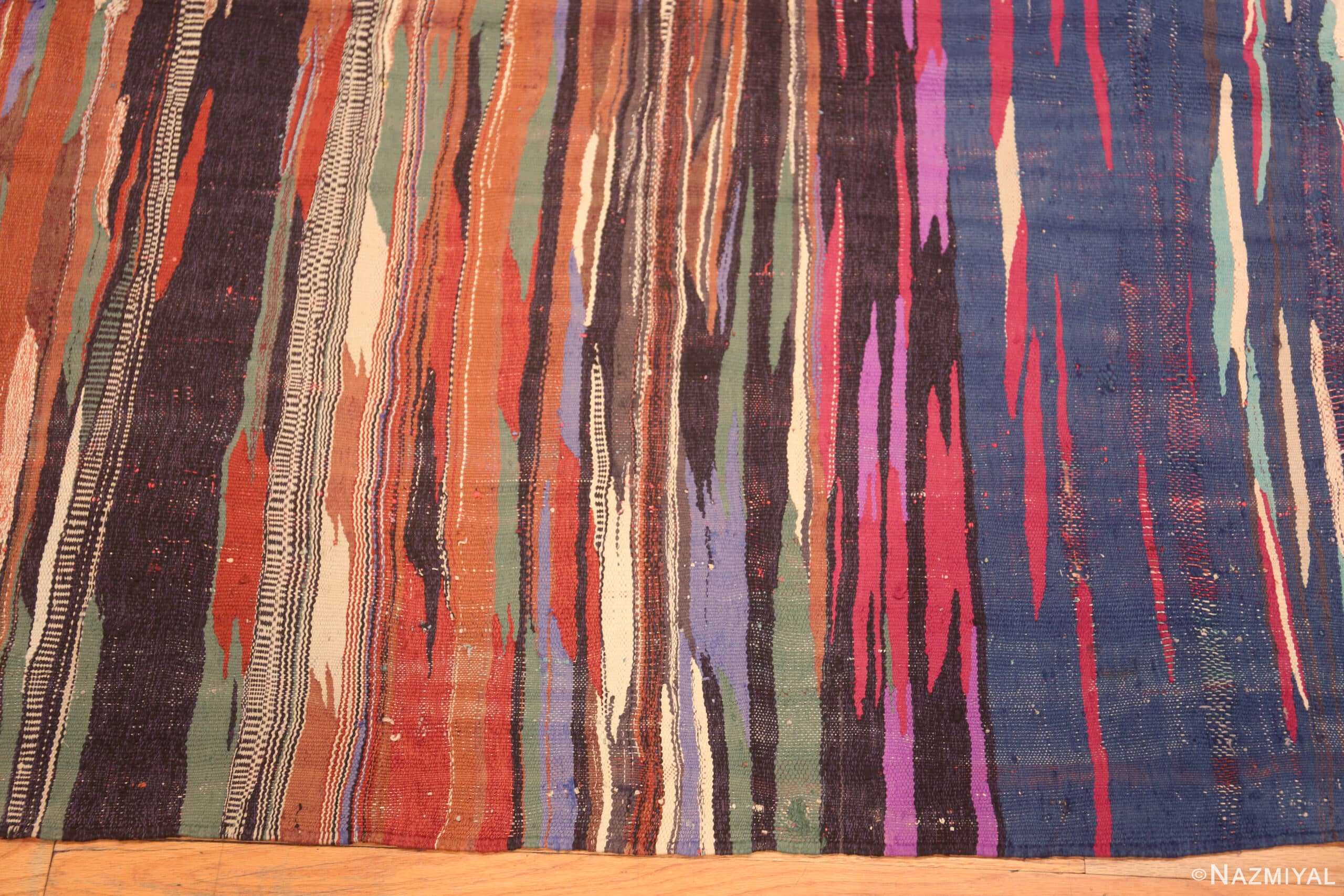 Border of Gallery Size Colorful Vintage Moroccan Kilim Rug 72989 by Nazmiyal Antique Rugs