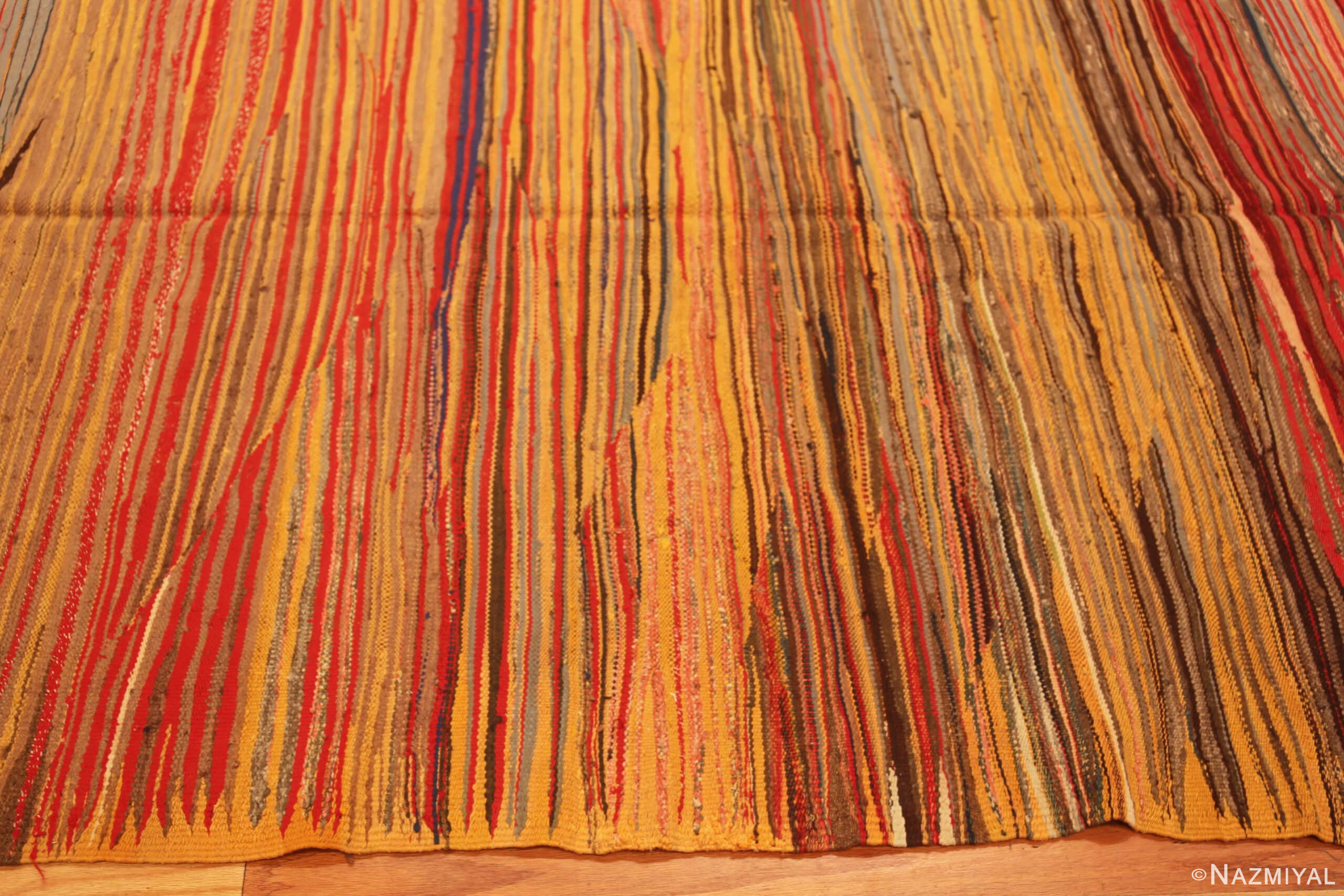 Border of Warm Tones Tribal Vintage Moroccan Kilim Gallery Size Rug 72988 by Nazmiyal Antique Rugs