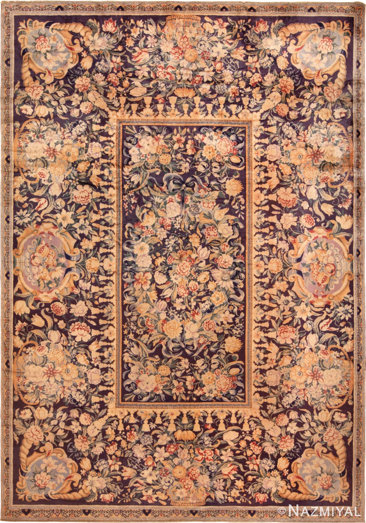 Charcoal Black Background Floral Antique Ukrainian Rug 73069 by Nazmiyal Antique Rugs