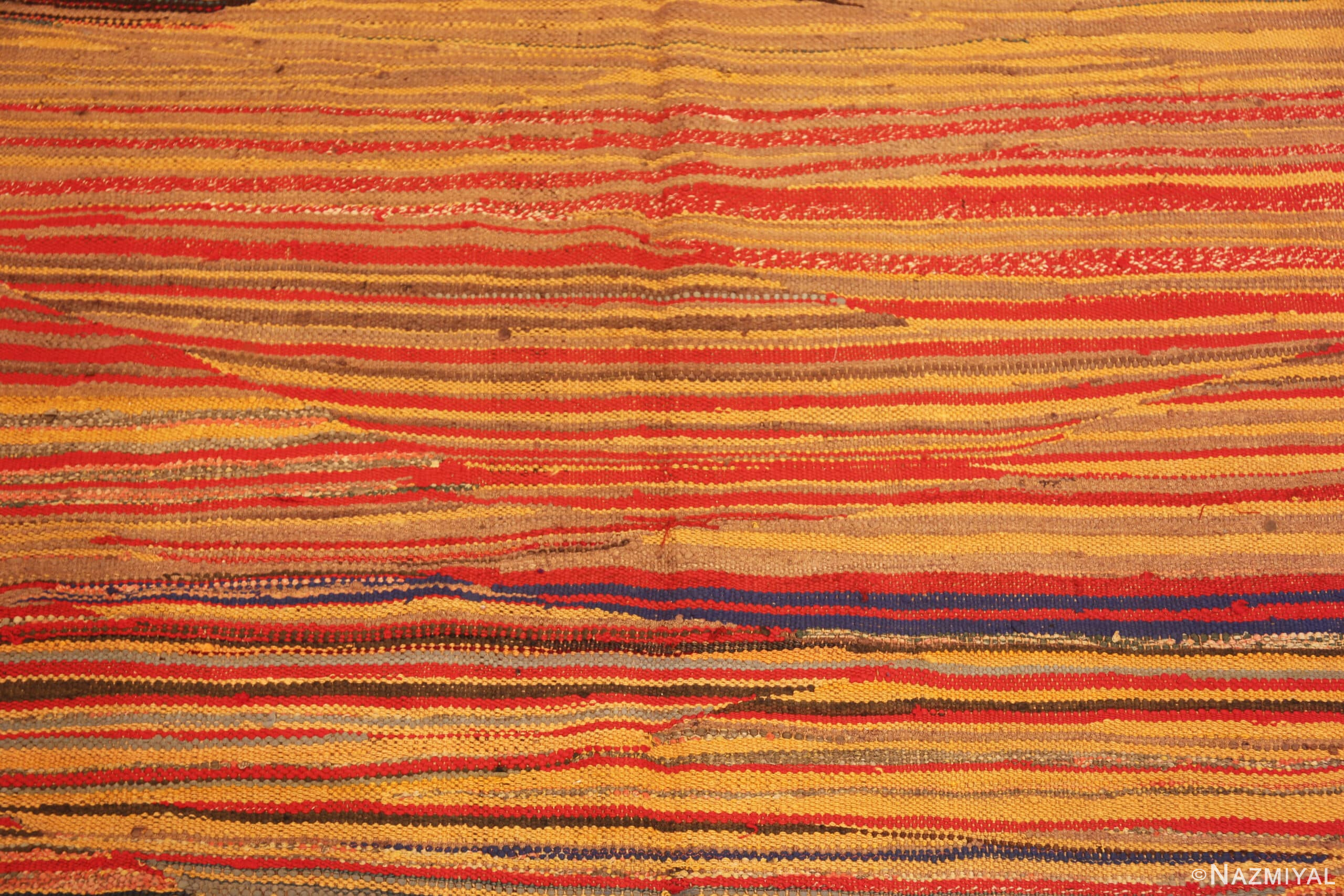Close Up of Warm Tones Tribal Vintage Moroccan Kilim Gallery Size Rug 72988 by Nazmiyal Antique Rugs