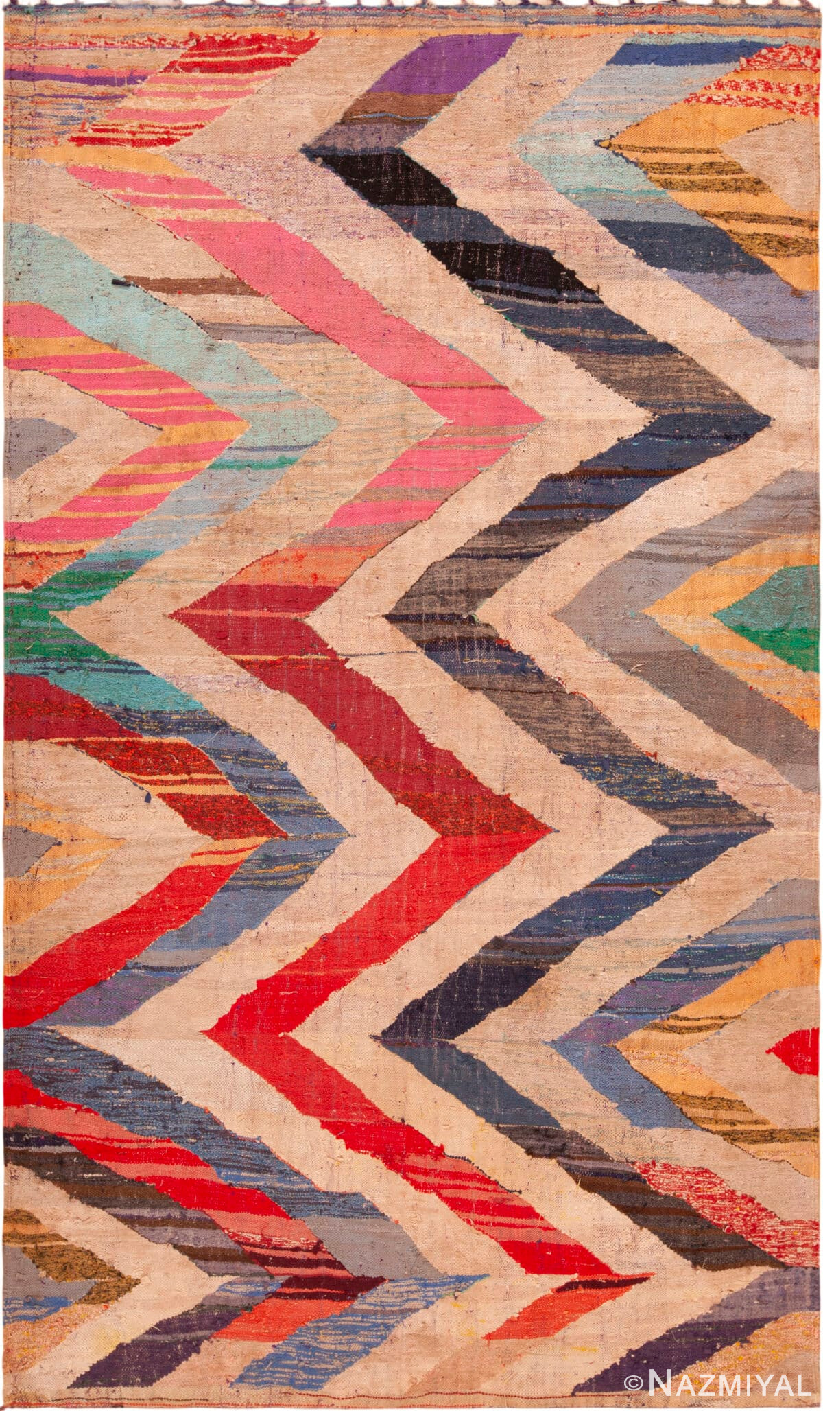 Colorful Vintage Moroccan Zigzag Design Kilim Rug 72993 by Nazmiyal Antique Rugs