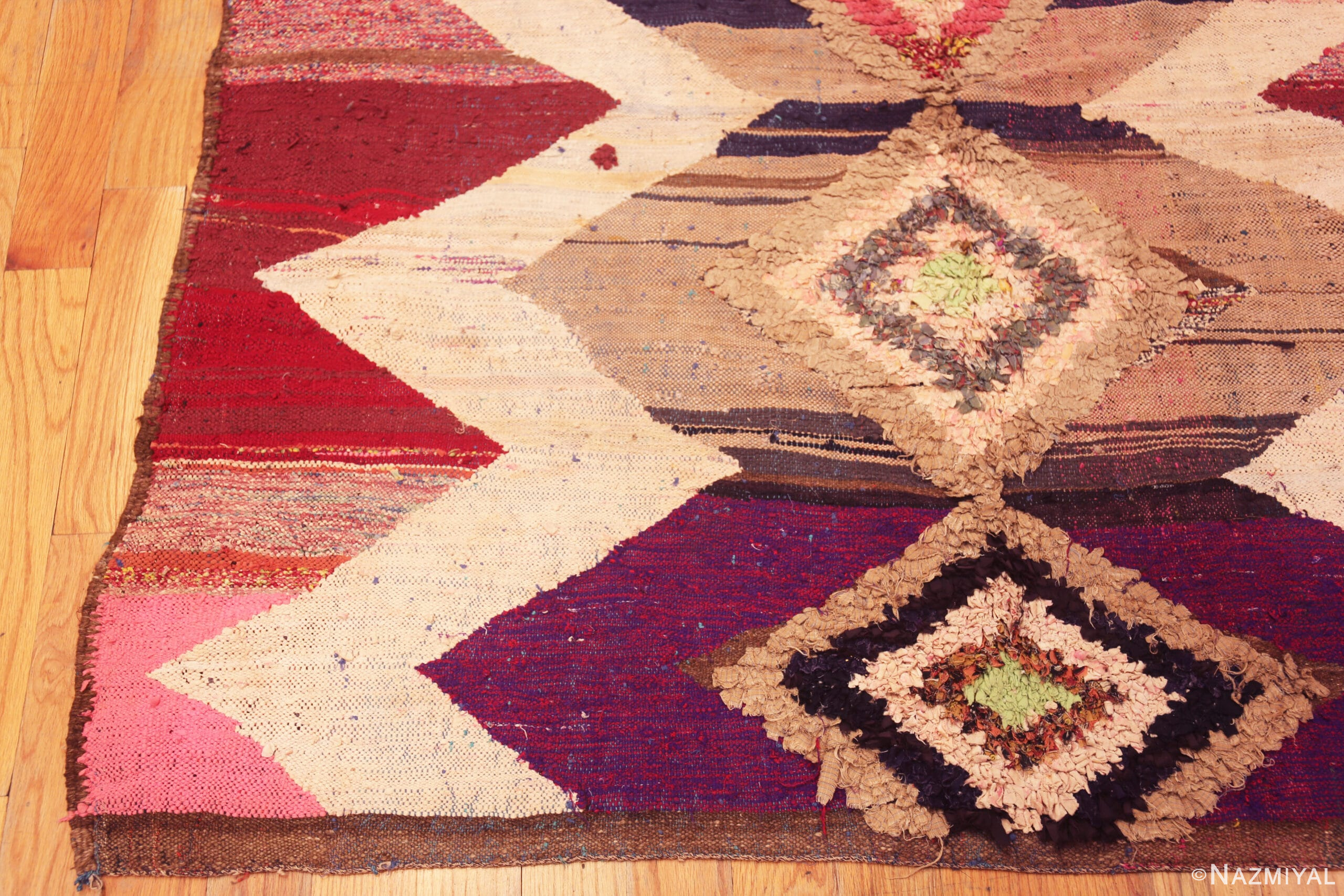 Corner of Vintage Moroccan Boucherouite Geometric Rug 72984 by Nazmiyal Antique Rugs