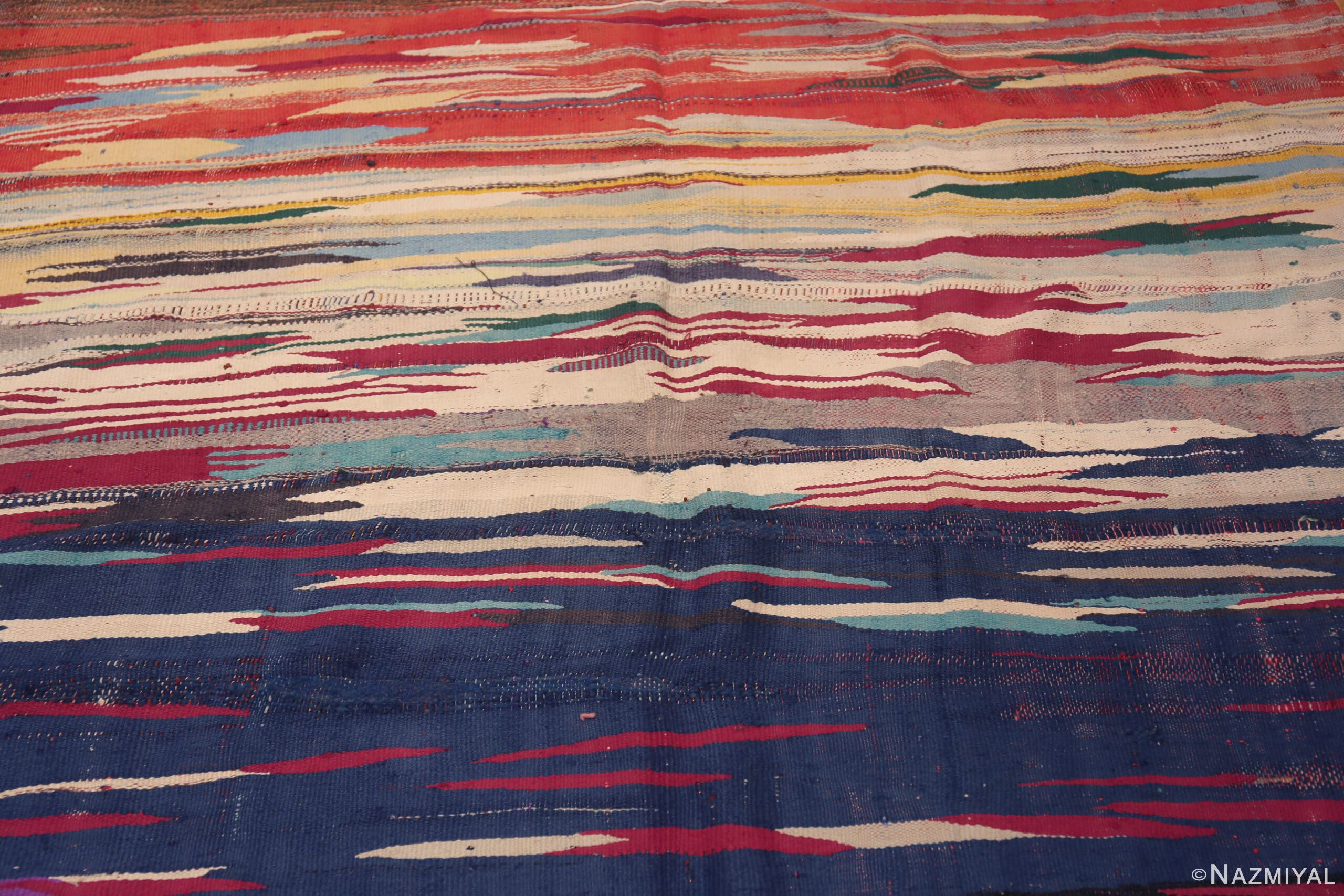 Details of Gallery Size Colorful Vintage Moroccan Kilim Rug 72989 by Nazmiyal Antique Rugs