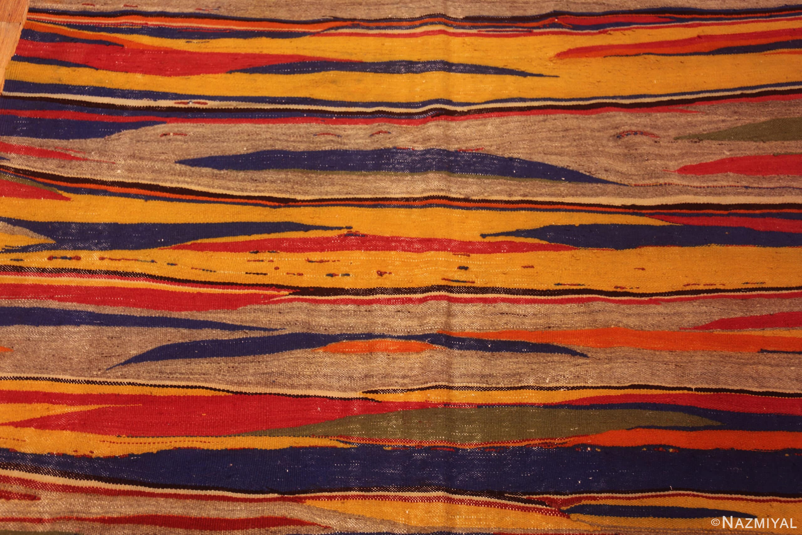 Details of Hallway Size Artistic Vintage Moroccan Colorful Kilim Rug 73022 by Nazmiyal Antique Rugs