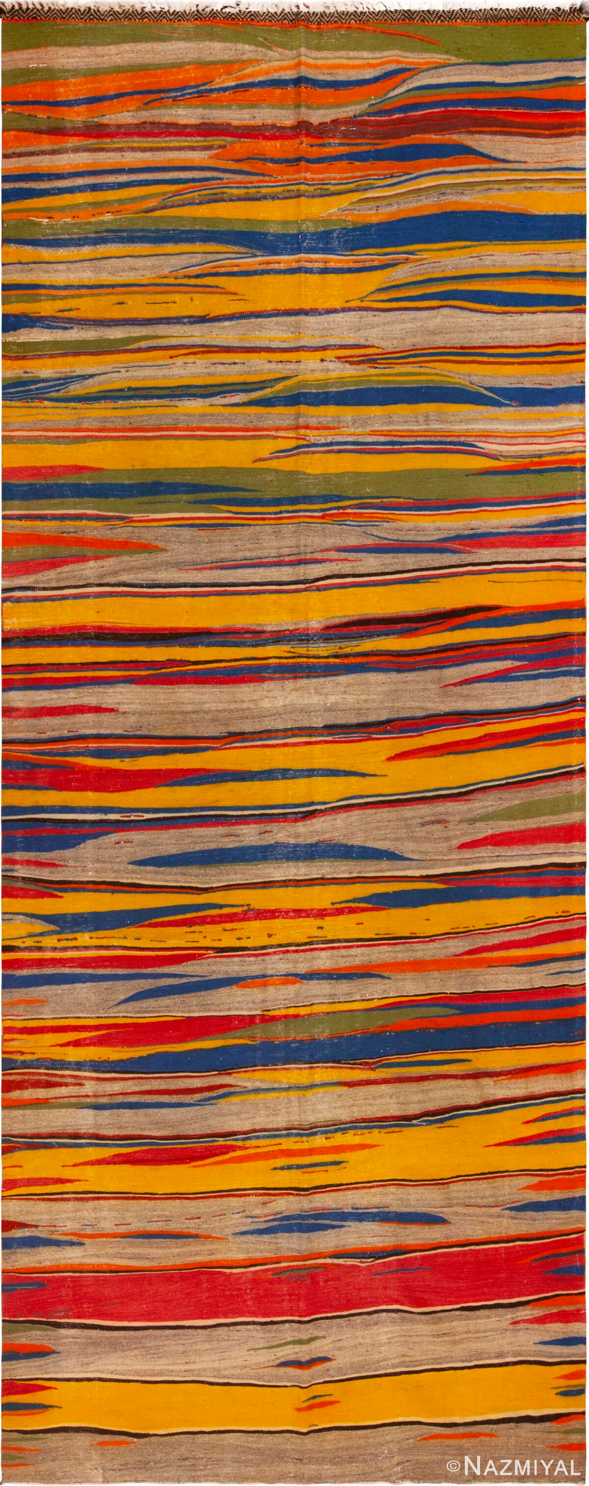 Hallway Size Artistic Vintage Moroccan Colorful Kilim Rug 73022 by Nazmiyal Antique Rugs