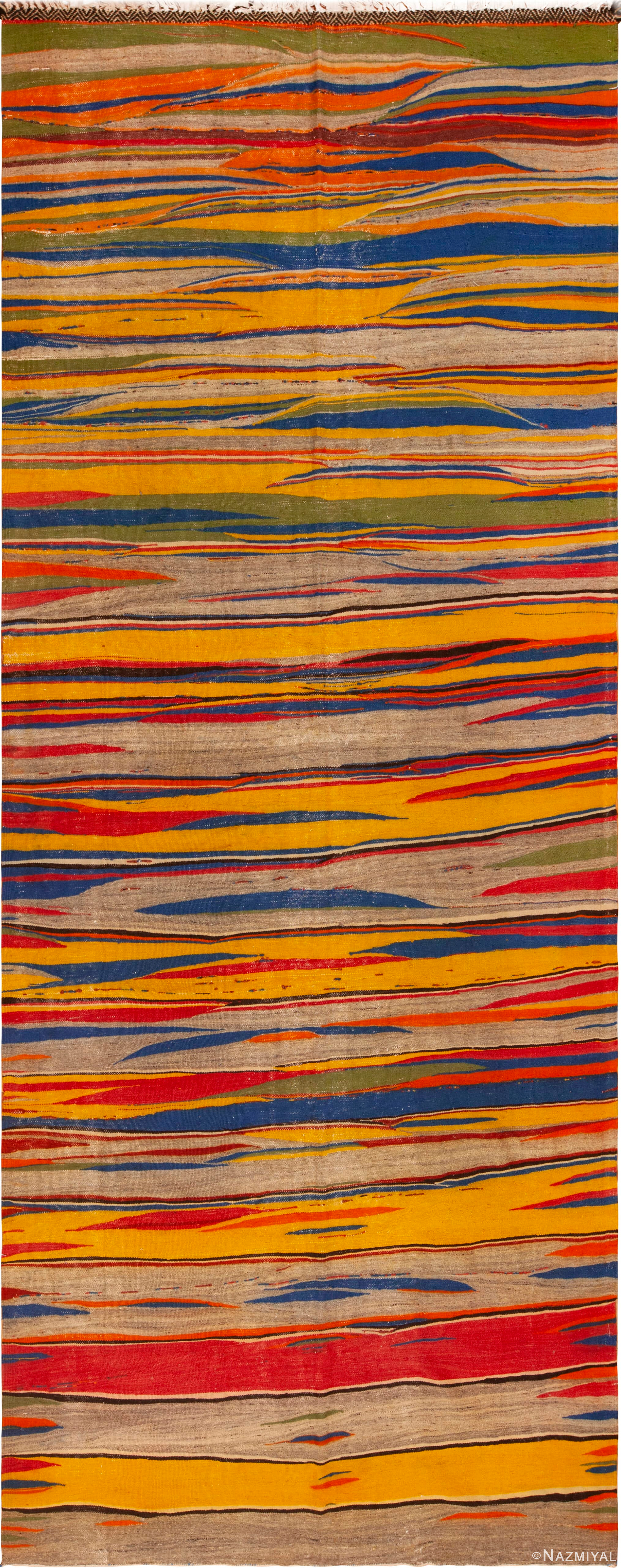 Spectacular Hallway Size Artistic Vintage Moroccan Kilim 73022