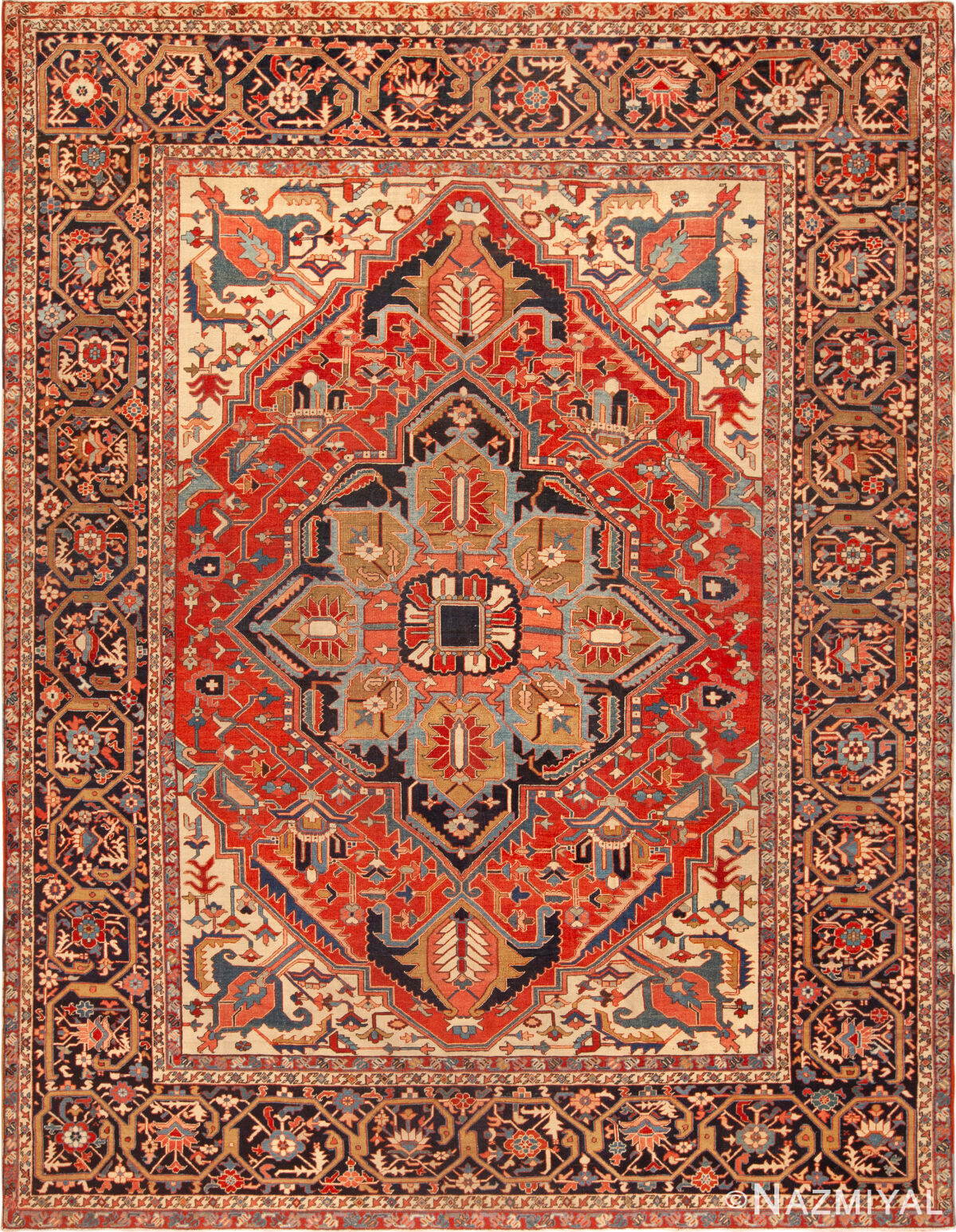 Intricate Design Antique Persian Serapi Area Rug 73062 by Nazmiyal Antique Rugs