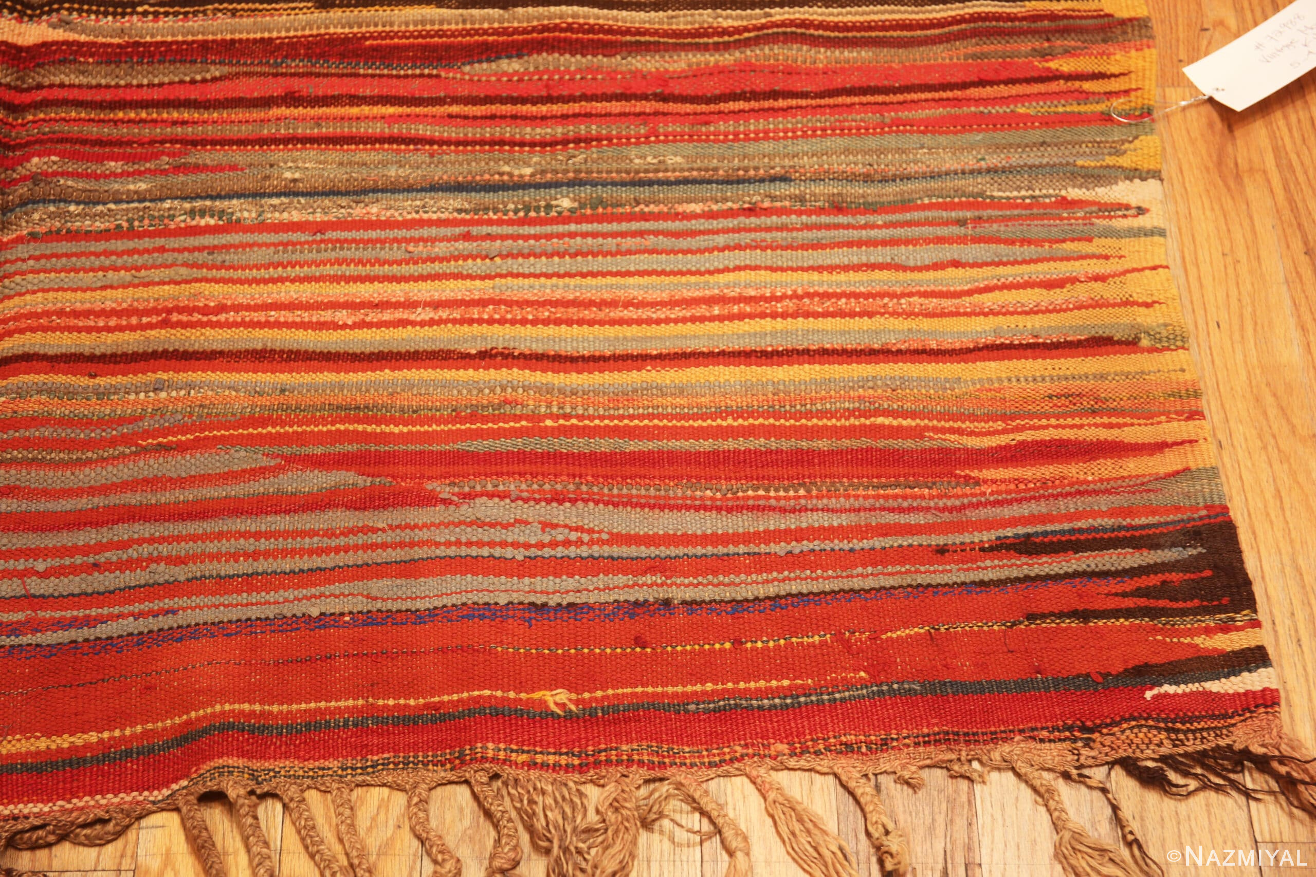 Side of Warm Tones Tribal Vintage Moroccan Kilim Gallery Size Rug 72988 by Nazmiyal Antique Rugs