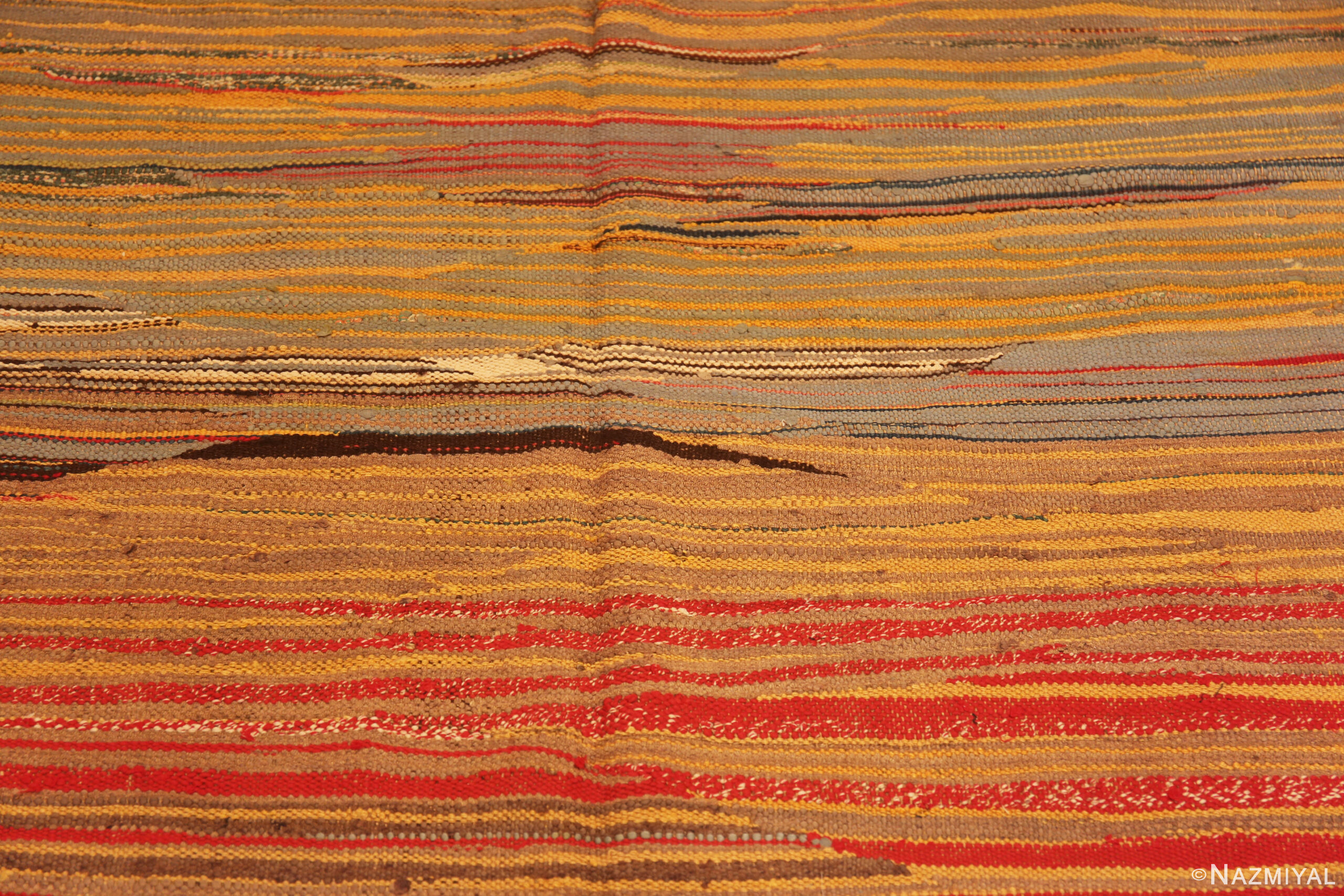 Texture of Warm Tones Tribal Vintage Moroccan Kilim Gallery Size Rug 72988 by Nazmiyal Antique Rugs