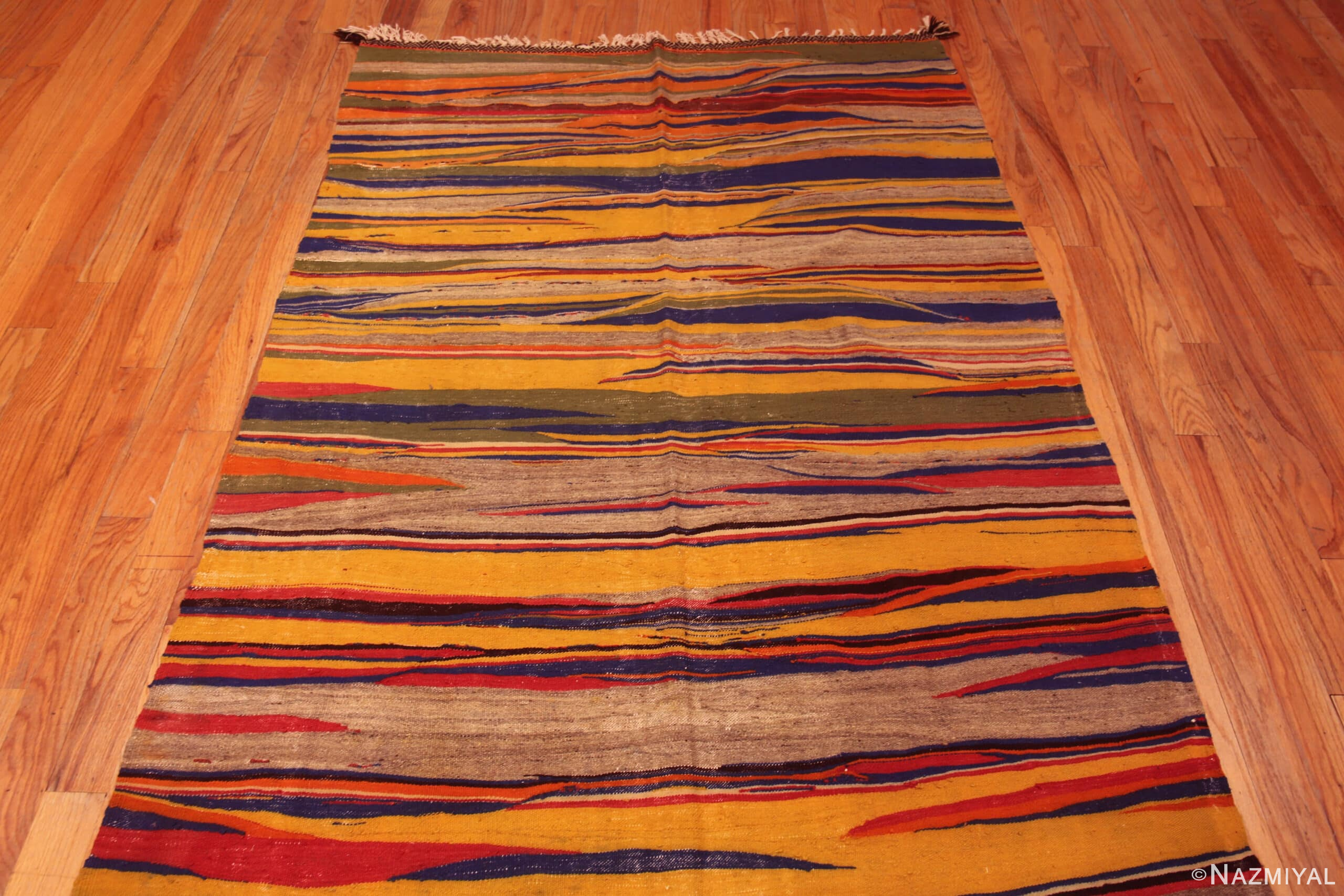 Top of Hallway Size Artistic Vintage Moroccan Colorful Kilim Rug 73022 by Nazmiyal Antique Rugs