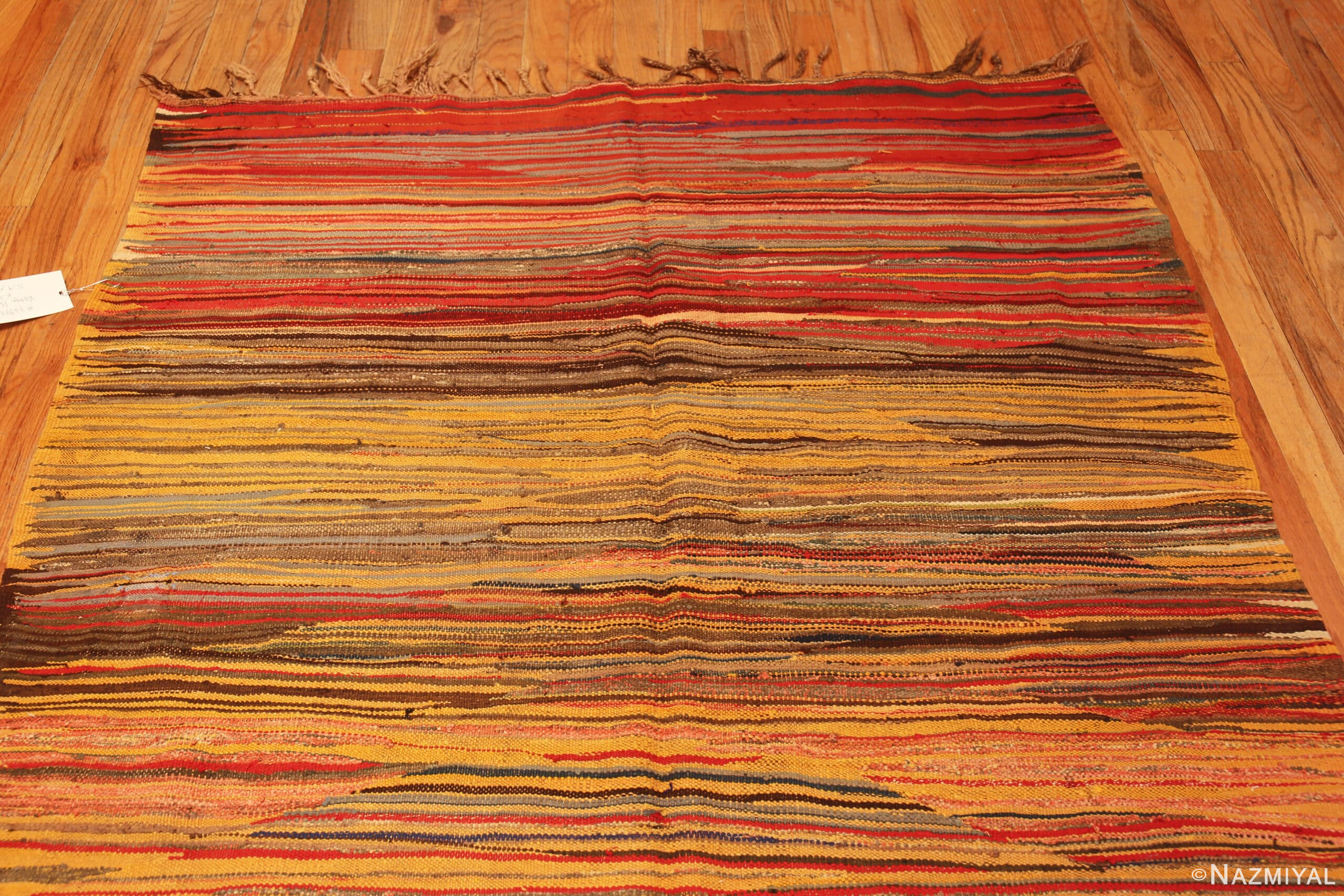 Top of Warm Tones Tribal Vintage Moroccan Kilim Gallery Size Rug 72988 by Nazmiyal Antique Rugs
