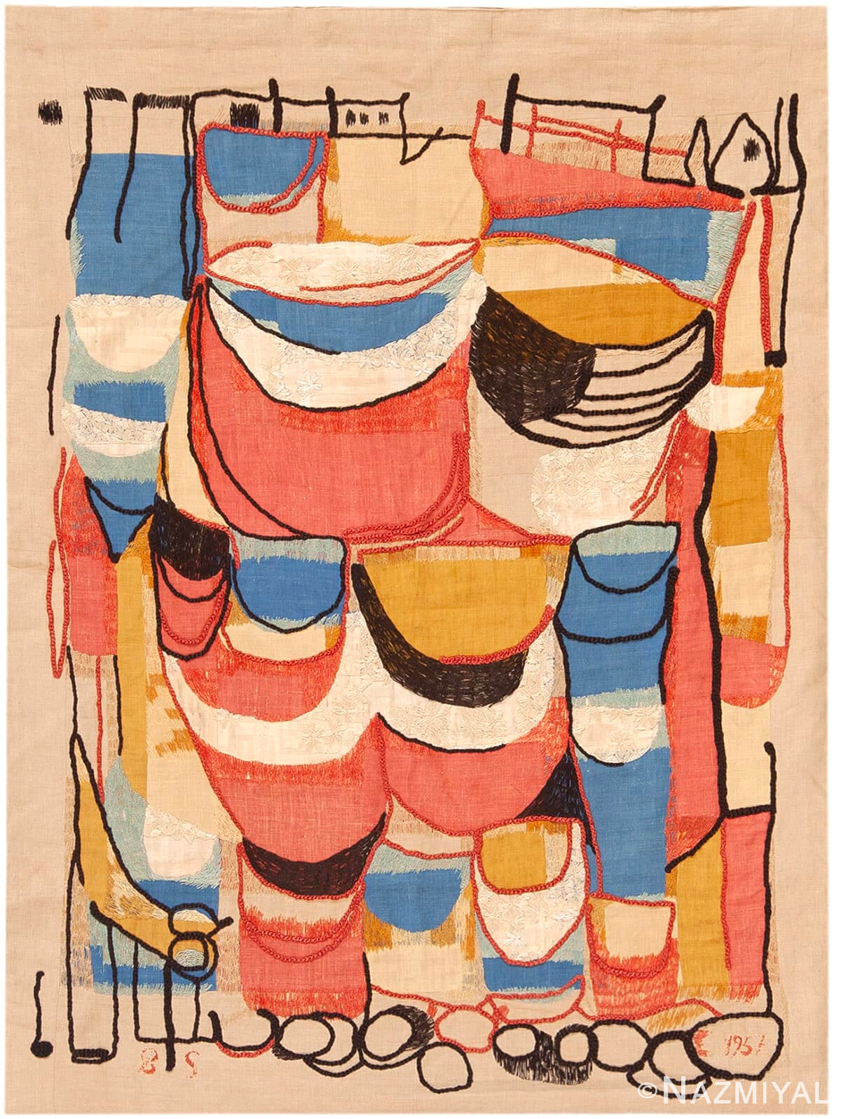 Artistic Vintage Swedish Tapestry Dated 1957 And Signed BS (Barbro Sprinchorn) 73101 by Nazmiyal Antique Rugs