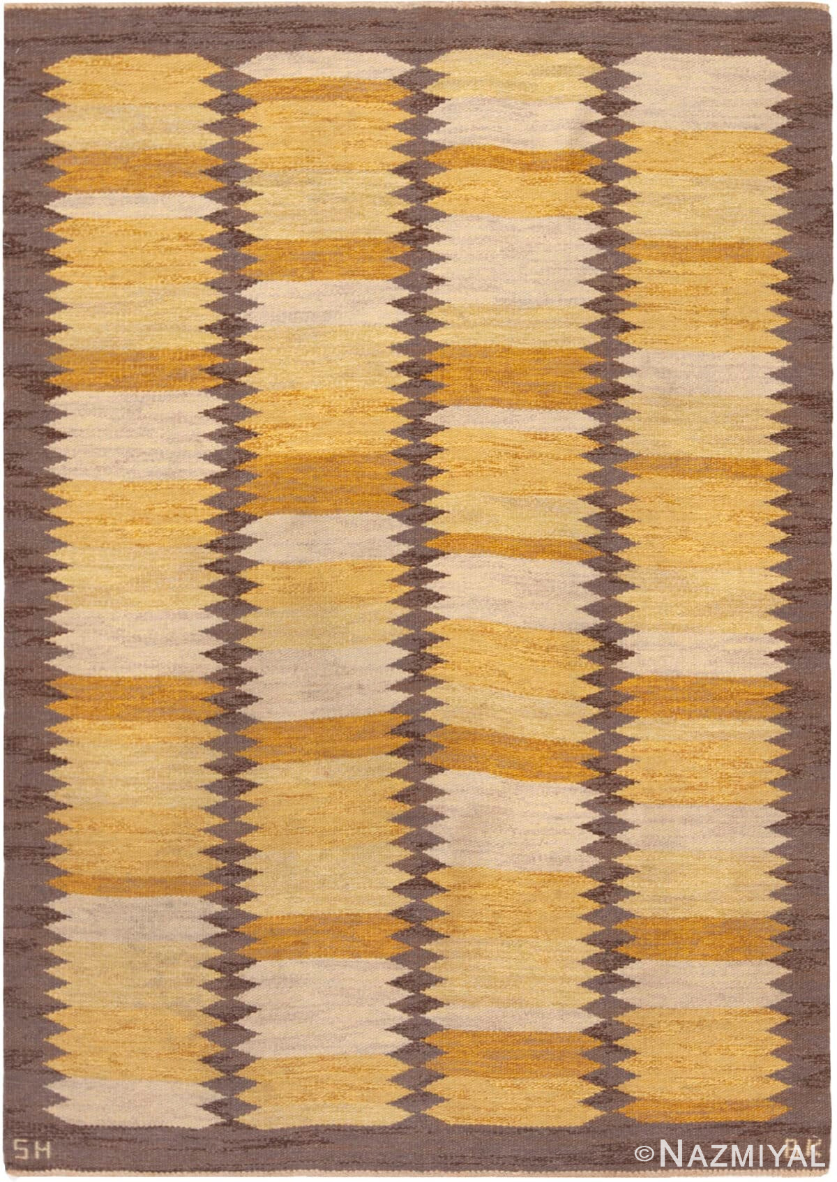 Vintage Scandinavian Swedish Kilim Signed "SH" And "BK" 73098 by Nazmiyal Antique Rugs