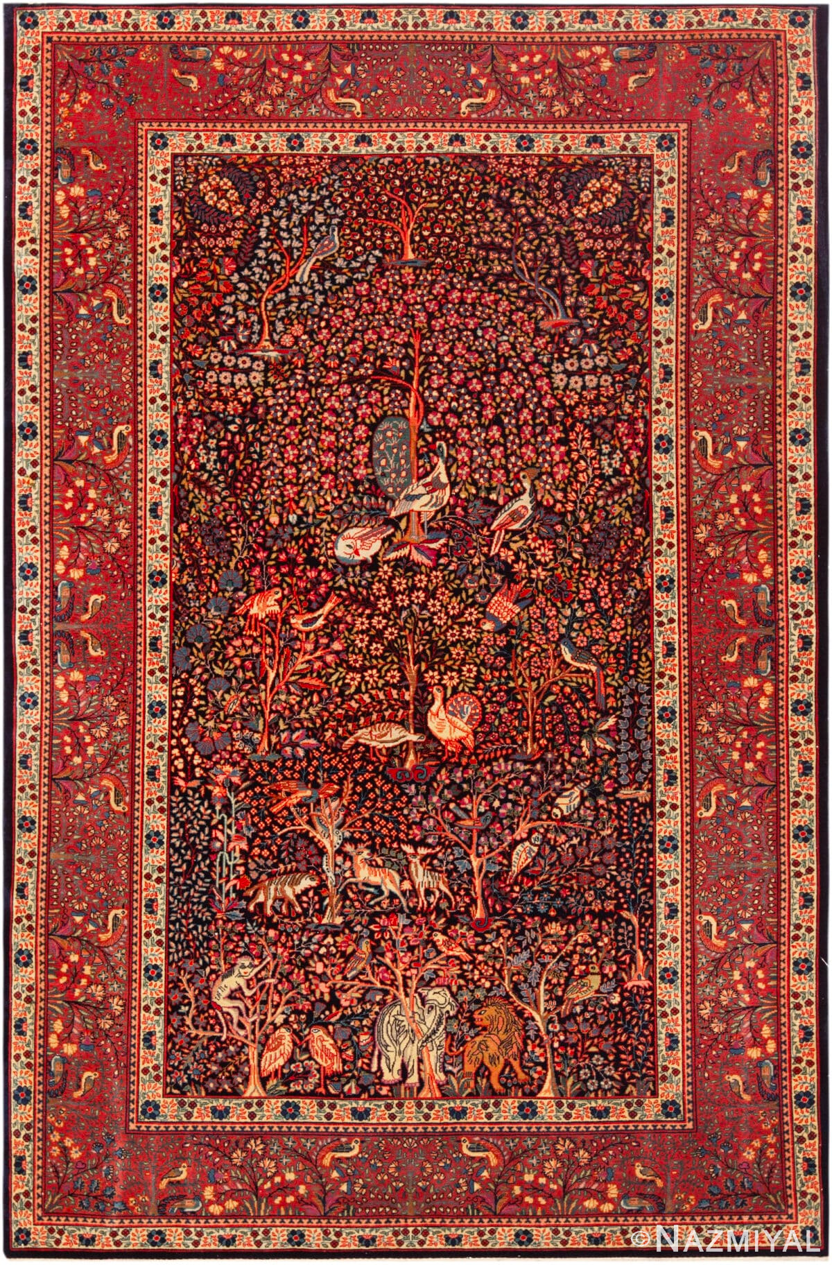 Kashan Dabir Antique Persian Animal Design Rug 73133 by Nazmiyal Antique Rugs