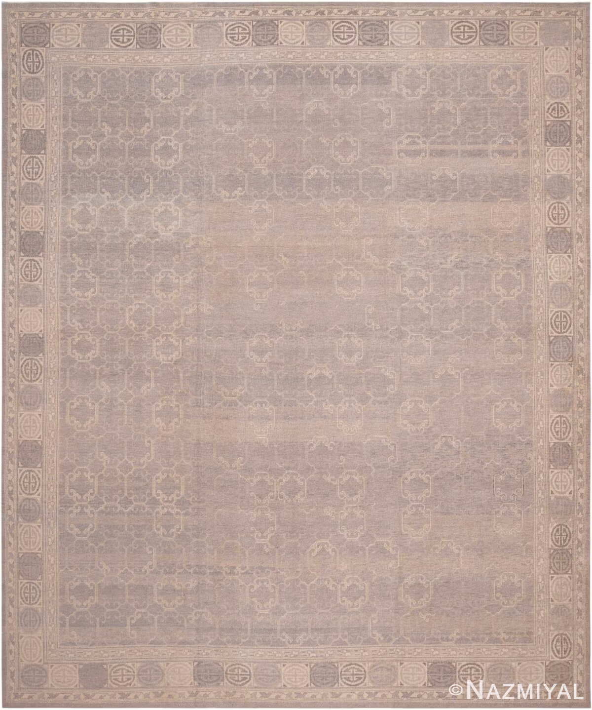 Neutral Geometric Modern Khotan Design Area Rug 61141 by Nazmiyal Antique Rugs