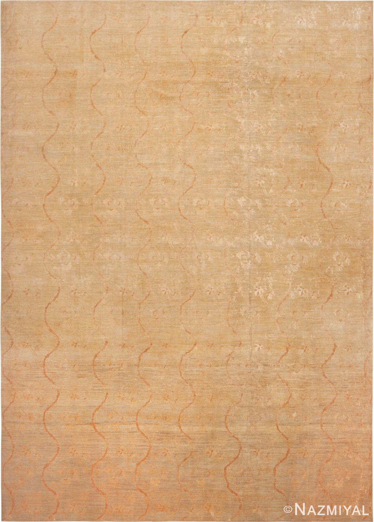 Silk & Wool Modern Contemporary Golden Waves Rug 61131 by Nazmiyal Antique Rugs