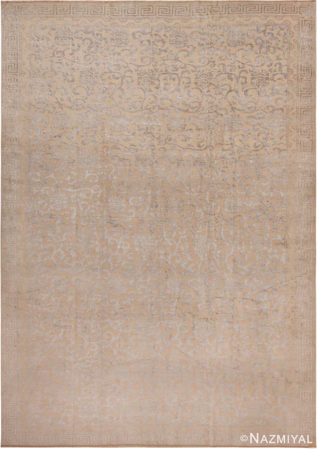 Subtle Botanical Design Modern Silk And Wool Rug 61137 by Nazmiyal Antique Rugs