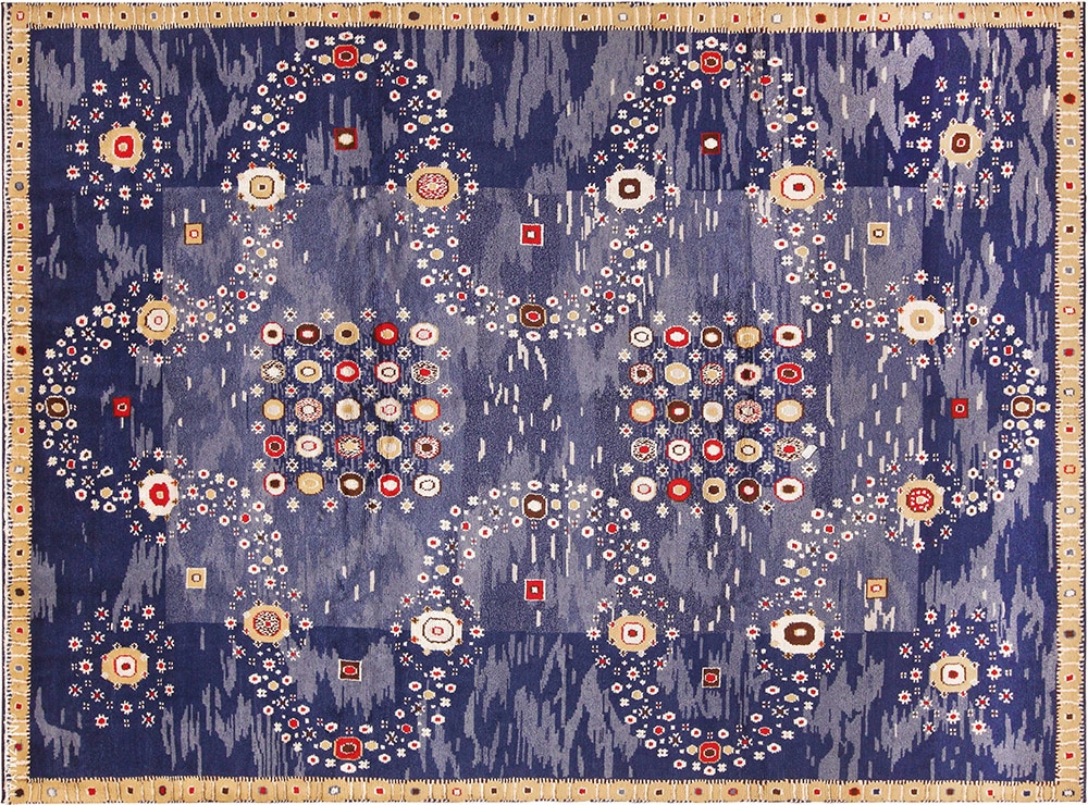 Blue Modern Silk and Wool Pile Swedish Inspired Rug From India #60906 Blue Modern Silk and Wool Pile Swedish Inspired Rug From India 60906 By Nazmiyal Antique Rugs