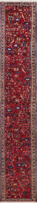 Vintage Persian Bird Design Hamadan Runner Rug 73178 by Nazmiyal Antique Rugs