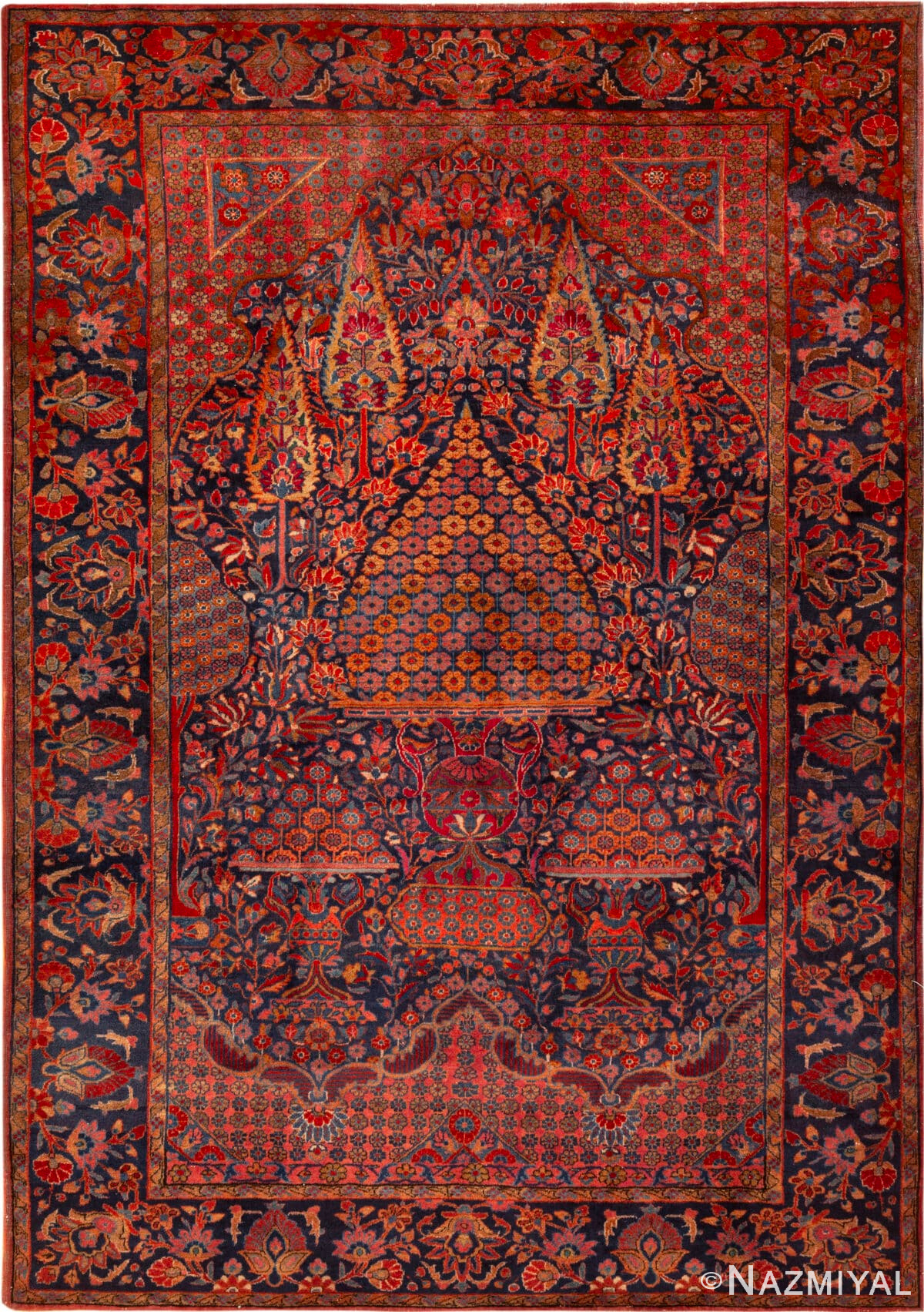 Cypress Tree Design Antique Persian Kashan Rug 73166 by Nazmiyal Antique Rugs