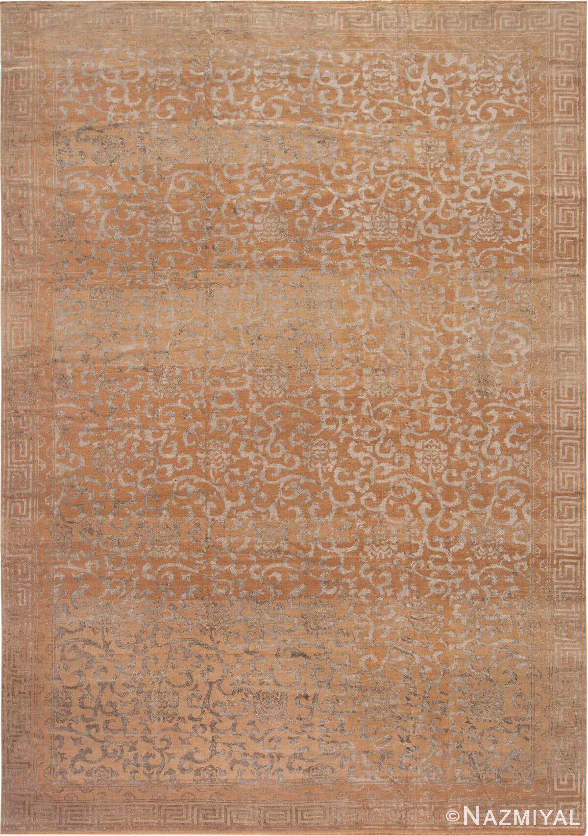 Silk & Wool Rust Tones Modern Botanical Pattern Rug 61178 by Nazmiyal Antique Rugs