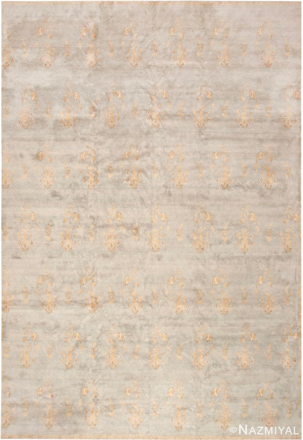 Soft Gray Subtle Floral Design Contemporary Rug 61187 by Nazmiyal Antique Rugs