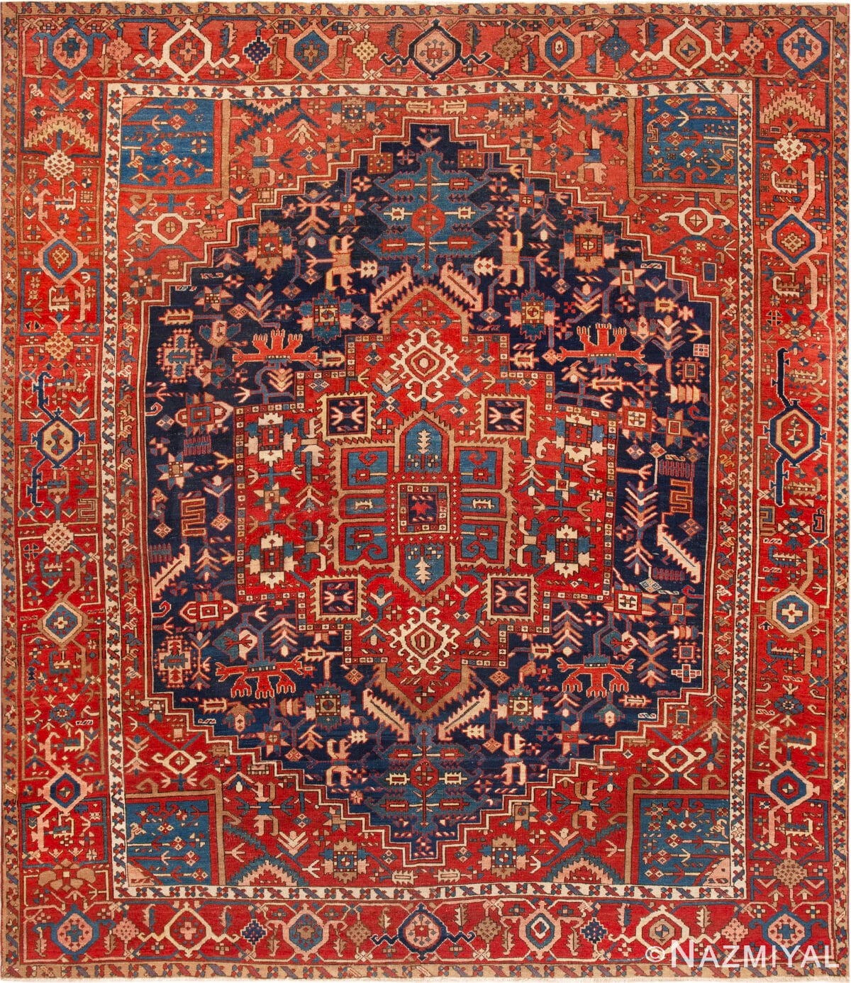 Tribal Geometric Antique Persian Heriz Area Rug 73159 by Nazmiyal Antique Rugs