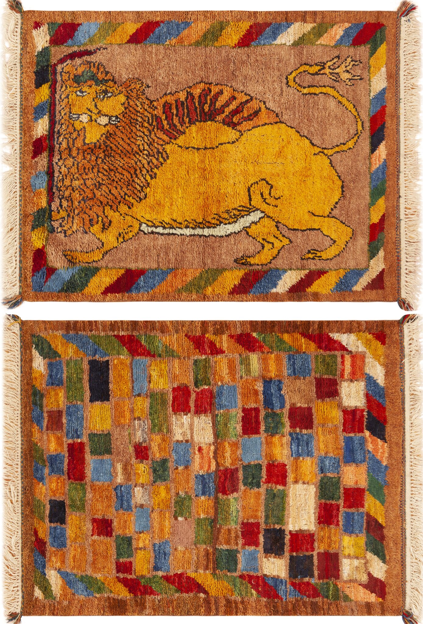 Vintage Double Sided Lion Gabbeh Persian Rug 73291 Nazmiyal