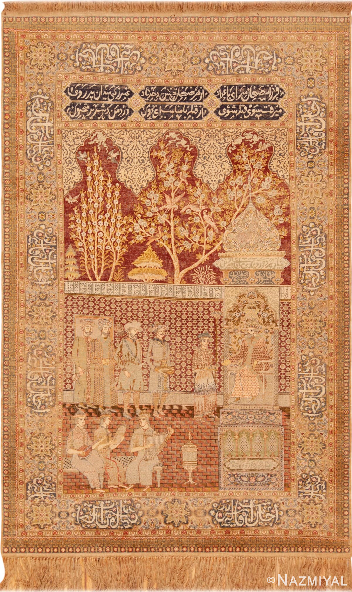 Antique Turkish Keysari Pictorial Silk Rug 73045 by Nazmiyal Antique Rugs