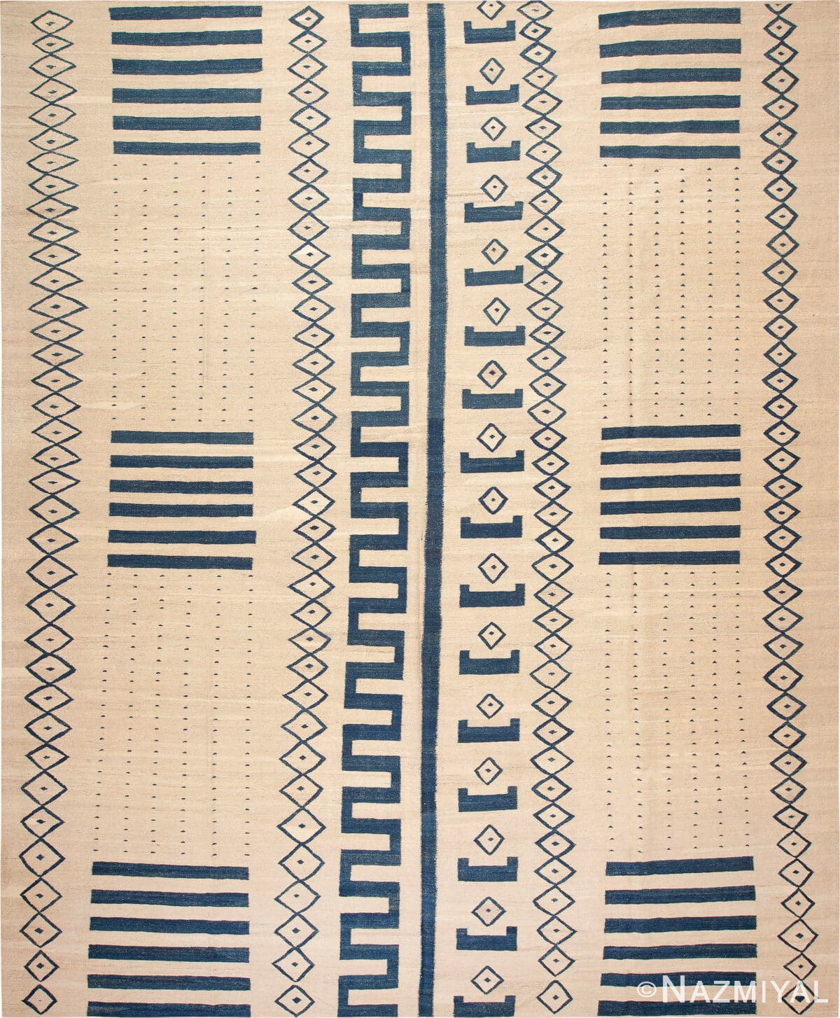 Large Pastel Tones Beige Blue Geometric Tribal Modern Contemporary Kilim Rug 11921 by Nazmiyal Antique Rugs