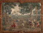 17th Century Antique French Silk and Wool Renaissance Tapestry: Aristocrats at Leisure in an Idyllic Countryside Setting 73309 by Nazmiyal Antique Rugs Collection