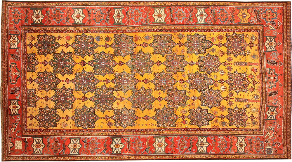 Antique Persian Gold Background Persian Bakhtiari Rug 43345 Antique Persian Gold Background Persian Bakhtiari Rug 43345 by Nazmiyal Antique Rugs