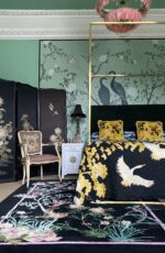 Bedroom Wendy Morrison Design - Birdsong Black Hand Tufted Rug 12134 by Nazmiyal Antique Rugs