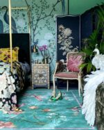 Bedroom Wendy Morrison Design - Birdsong Jade Color Rug 12135 by Nazmiyal Antique Rugs