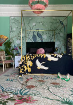 Bedroom Wendy Morrison Design - Floral Waves in Pink Wool & Silk 12136 by Nazmiyal Antique Rugs