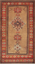 Camel Background Open Field Tribal Geometric Medallion Antique Persian Serab Carpet 43949 by Nazmiyal Antique Rugs