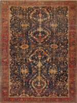 Fine Weave Antique Persian Blue Background Sarouk Farahan Late 19th Century Rug 43222 by Nazmiyal Antique Rugs