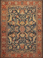 Navy Blue Background Lareg Scale Tribal Design Antique Persian 19th Century Sultanabad Rug 43325 by Nazmiyal Antique Rugs