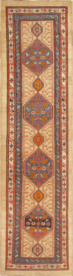 Tribal Design Light Color Antique Long And Narrow Persian Camel Hair Serab Hallway Runner Rug 43819 by Nazmiyal Antique Rugs