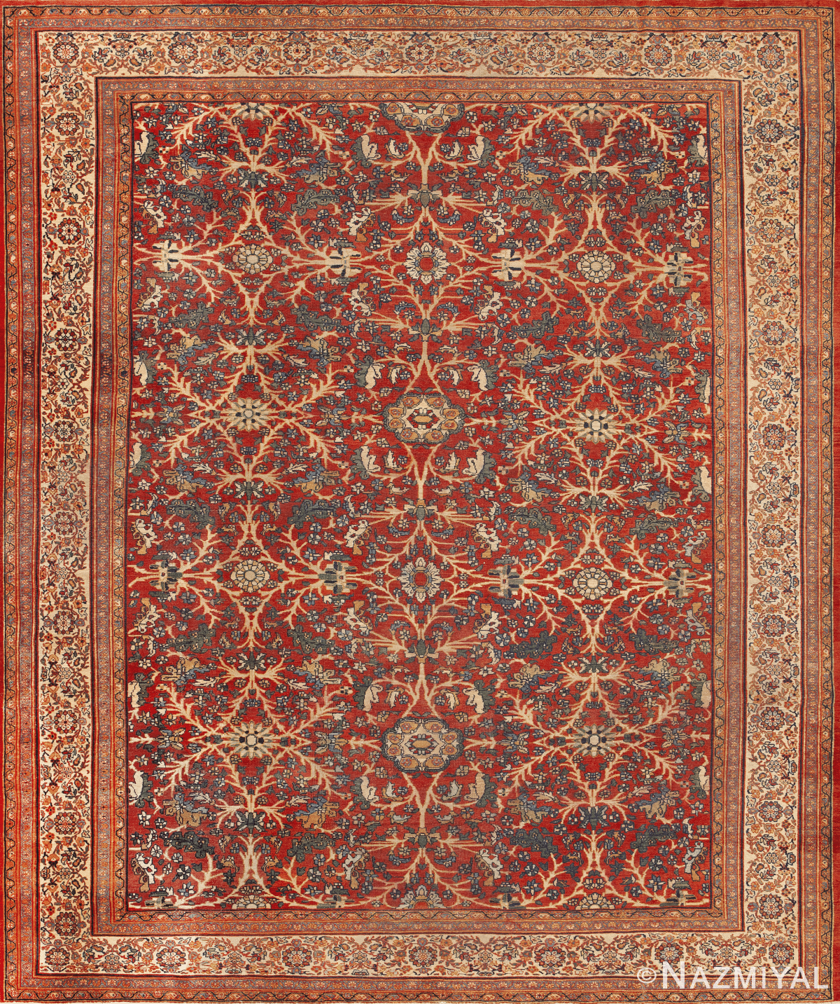 Antique Persian Floral Sarouk Farahan Rug 43447 by Nazmiyal Antique Rugs