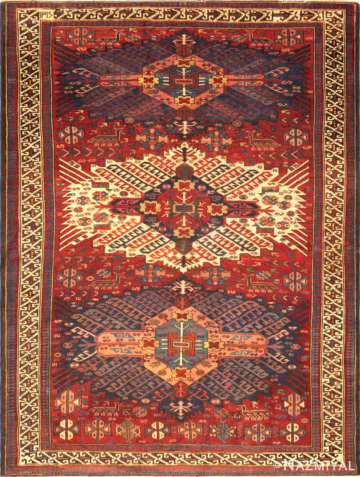 Antique Tribal Geometric 19th Century Caucasian Seychour Rug 43975 by Nazmiyal Antique Rugs