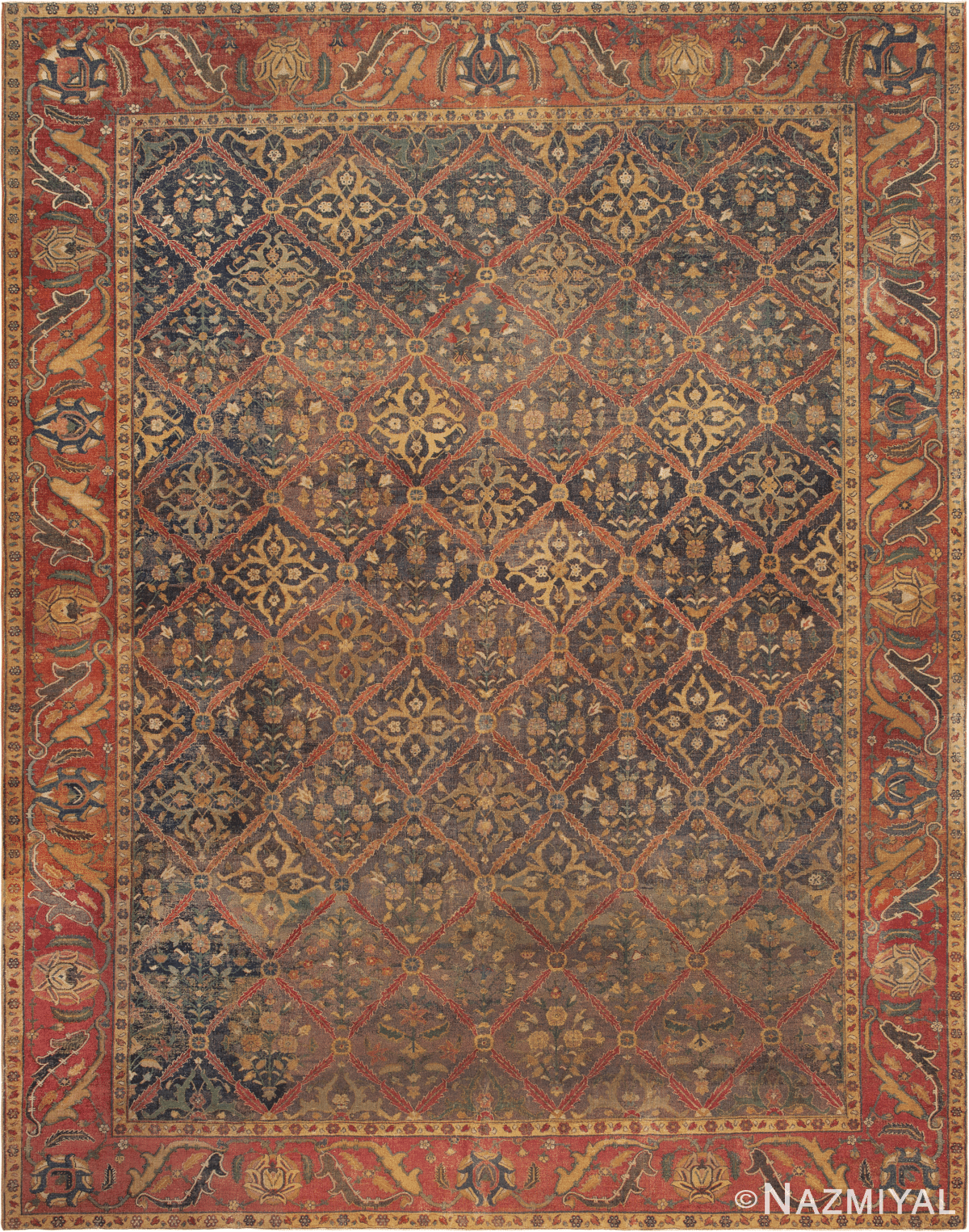 Antique Indian Geometric Mughal Rug 44144 by Nazmiyal Antique Rugs
