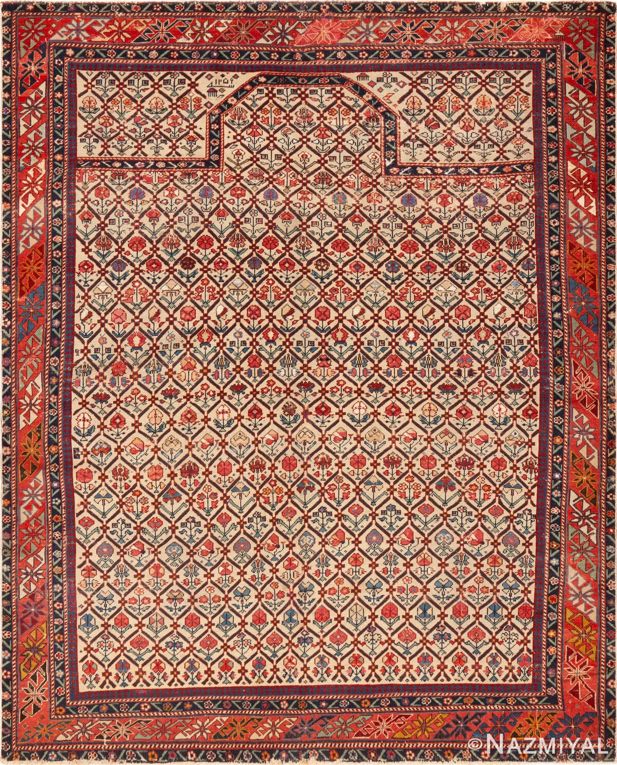 Antique Silk and Wool Dagestan Prayer Rug 43907 by Nazmiyal Antique Rugs