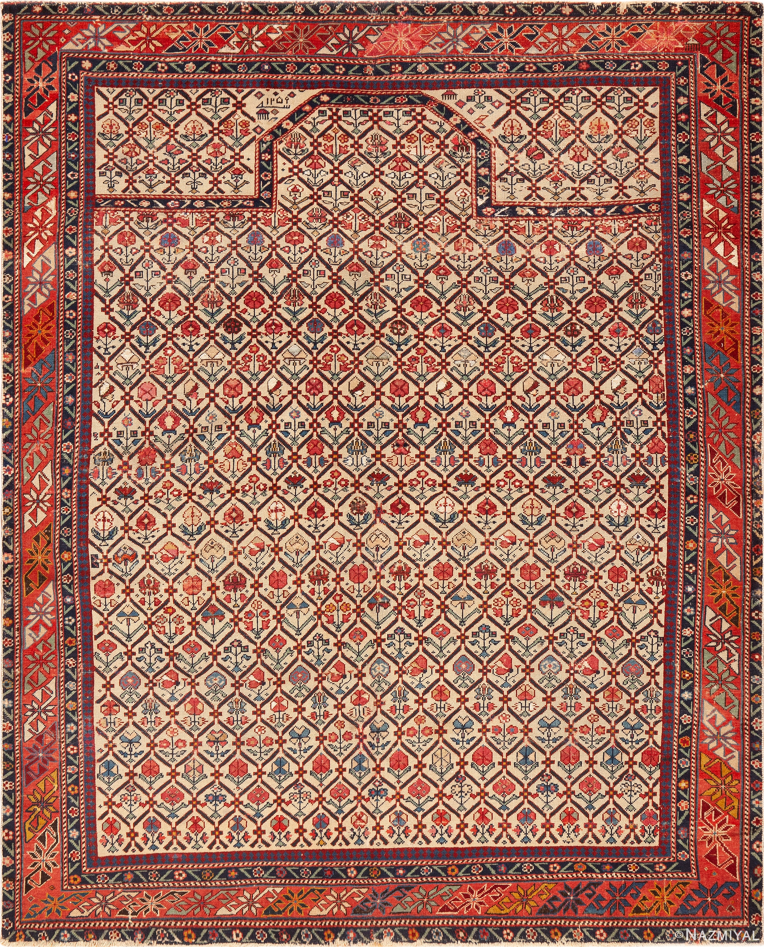 Antique Silk and Wool Dagestan Prayer Rug 43907 by Nazmiyal Antique Rugs